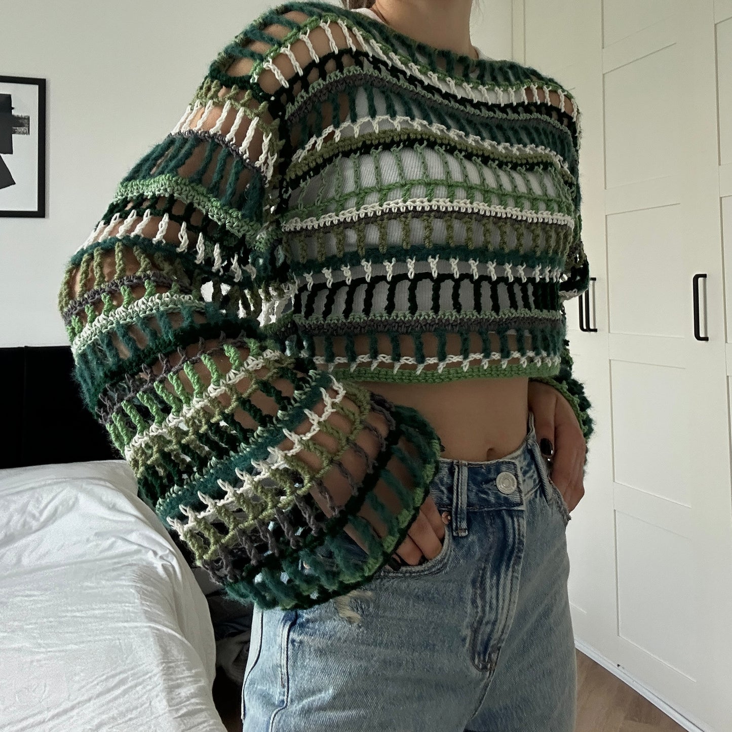 Crochet Cropped Long Sleeve Shrug Pattern