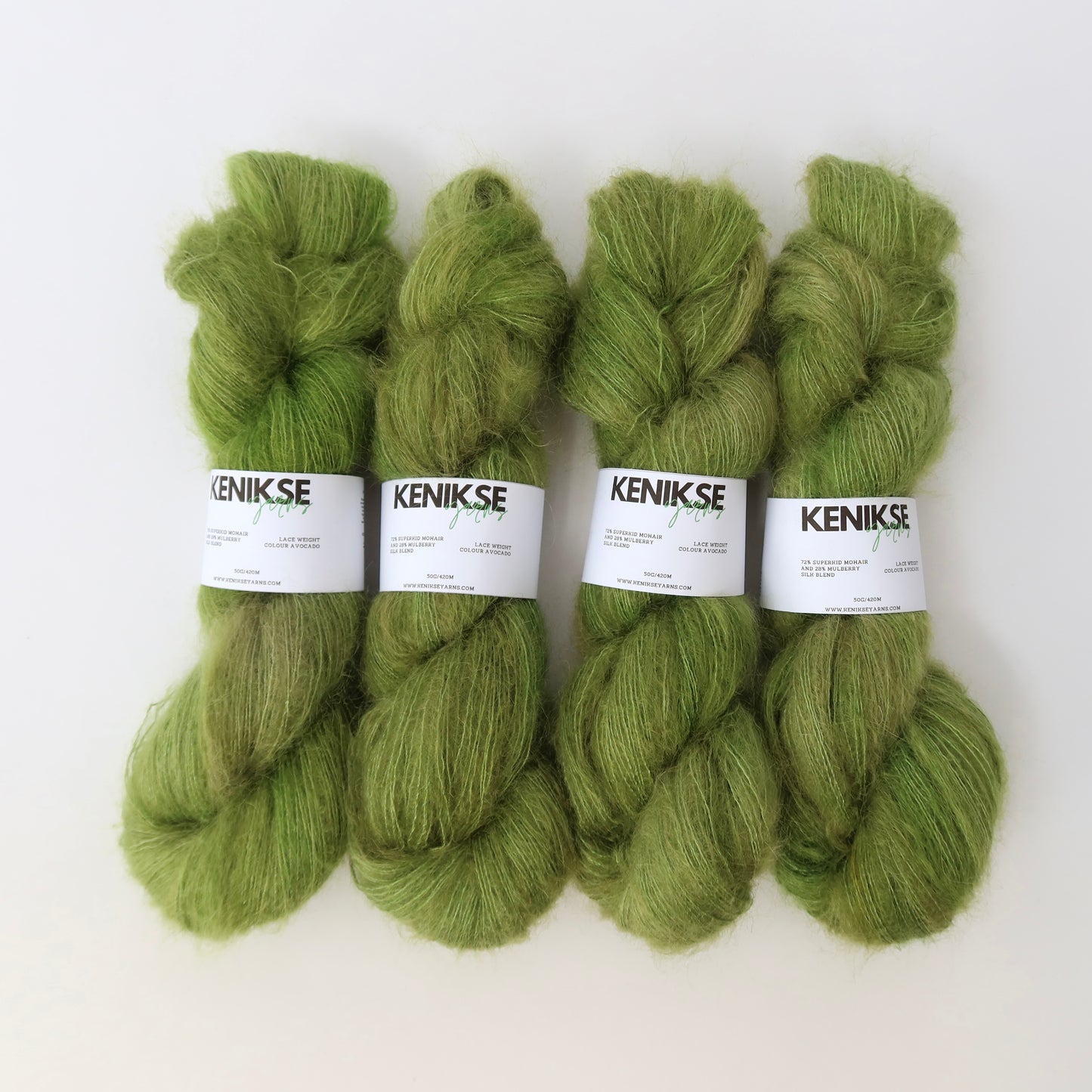 Lace Weight Superkid Mohair and Mulberry Silk Yarn 50g in colour Avocado