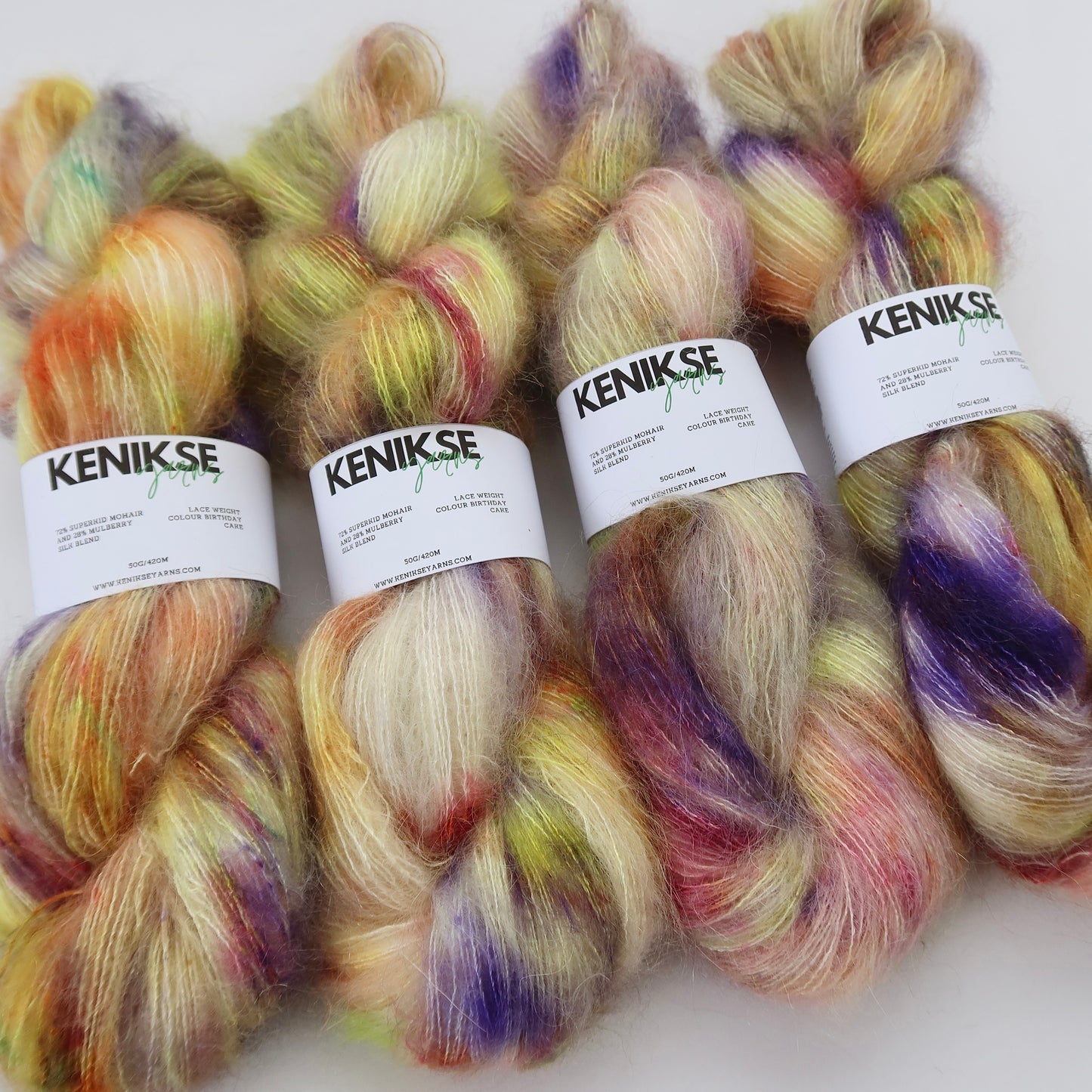 Lace Weight Superkid Mohair and Mulberry Silk Yarn 50g in colour Birthday Cake