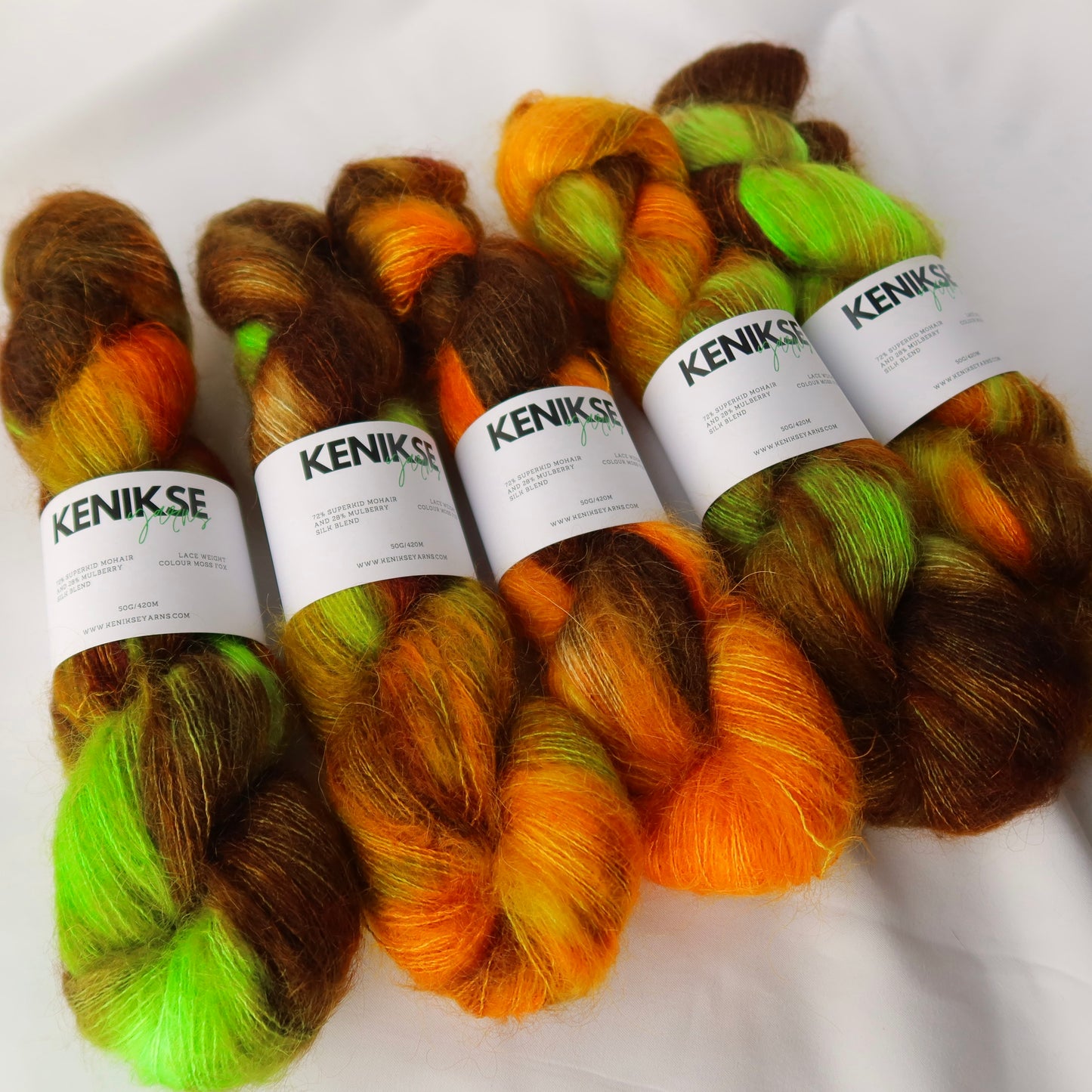 Lace Weight Superkid Mohair and Mulberry Silk Yarn 50g in colour Moss Fox