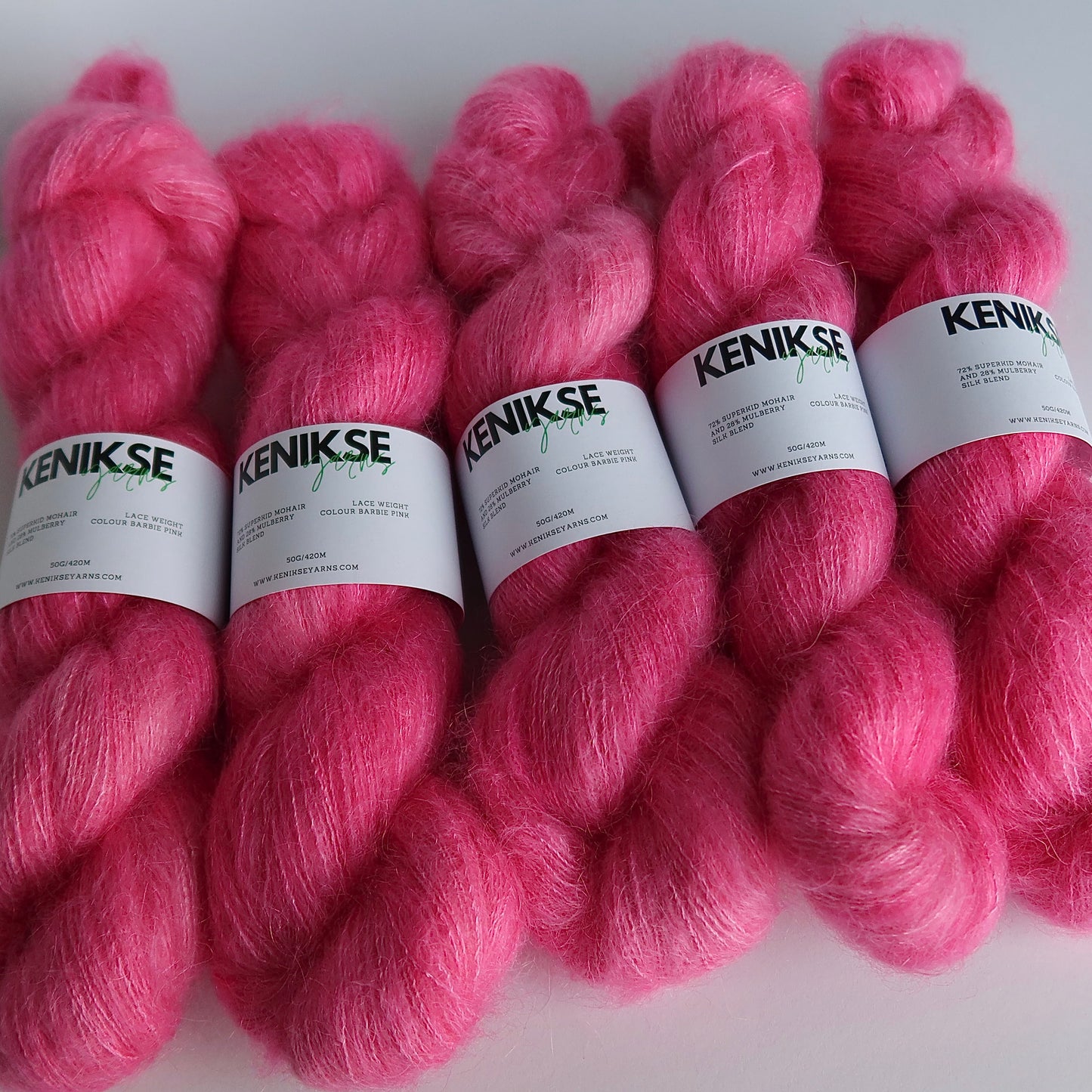 Lace Weight Superkid Mohair and Mulberry Silk Yarn 50g in colour Barbie Pink