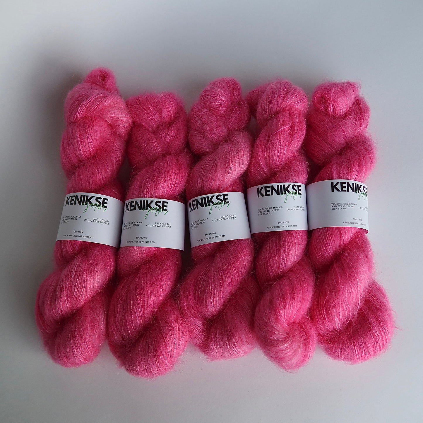 Lace Weight Superkid Mohair and Mulberry Silk Yarn 50g in colour Barbie Pink