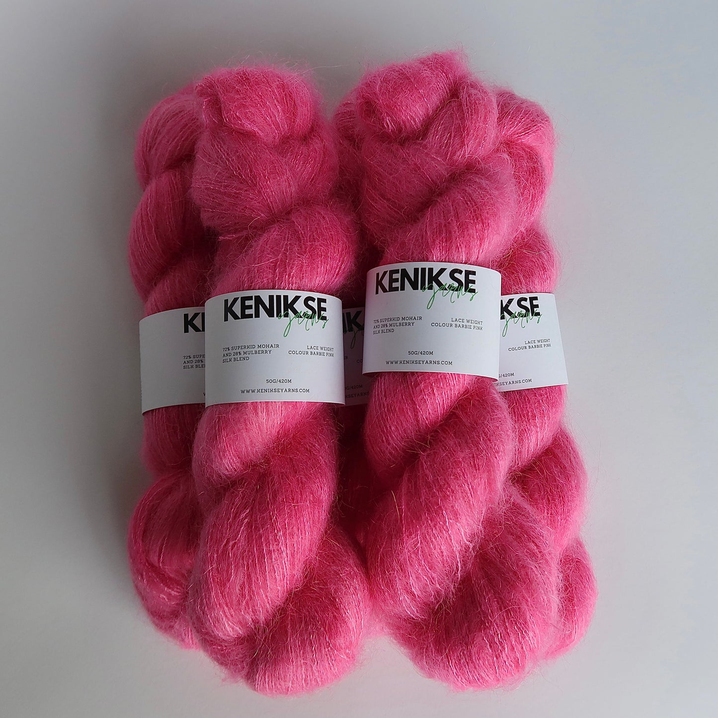 Lace Weight Superkid Mohair and Mulberry Silk Yarn 50g in colour Barbie Pink