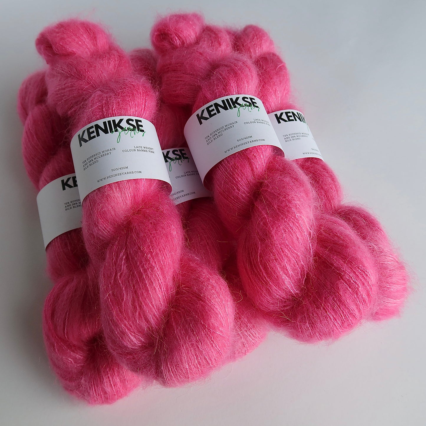 Lace Weight Superkid Mohair and Mulberry Silk Yarn 50g in colour Barbie Pink