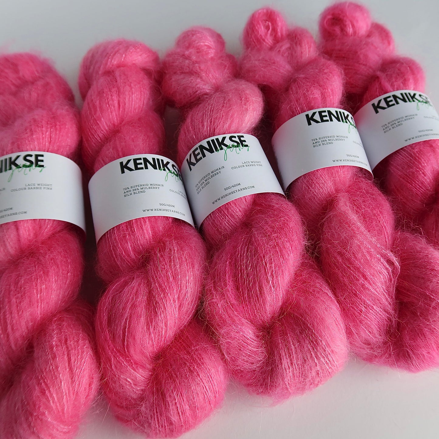 Lace Weight Superkid Mohair and Mulberry Silk Yarn 50g in colour Barbie Pink