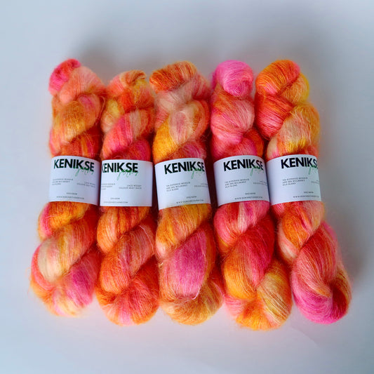 Lace Weight Superkid Mohair and Mulberry Silk Yarn 50g in colour Heat Wave