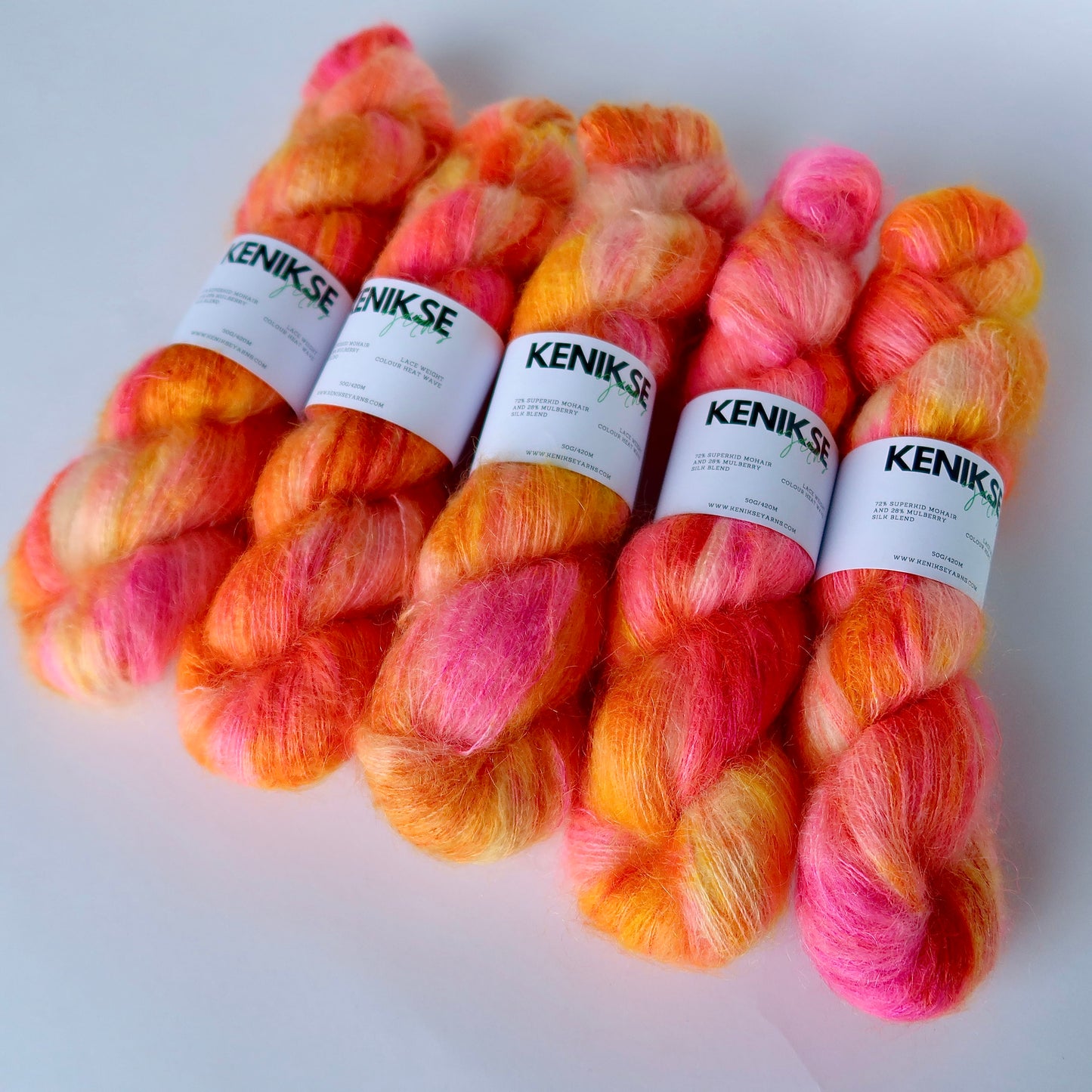 Lace Weight Superkid Mohair and Mulberry Silk Yarn 50g in colour Heat Wave