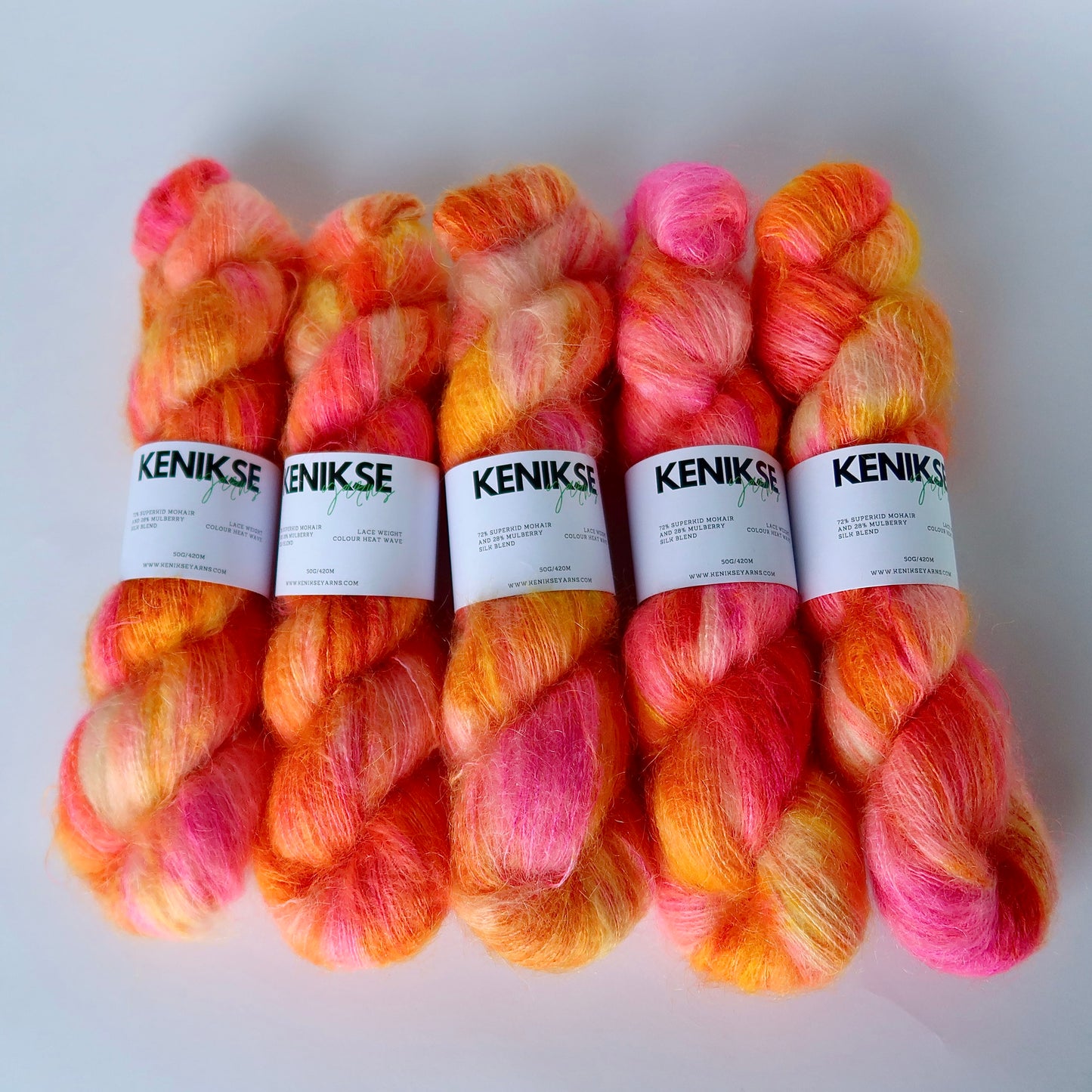 Lace Weight Superkid Mohair and Mulberry Silk Yarn 50g in colour Heat Wave