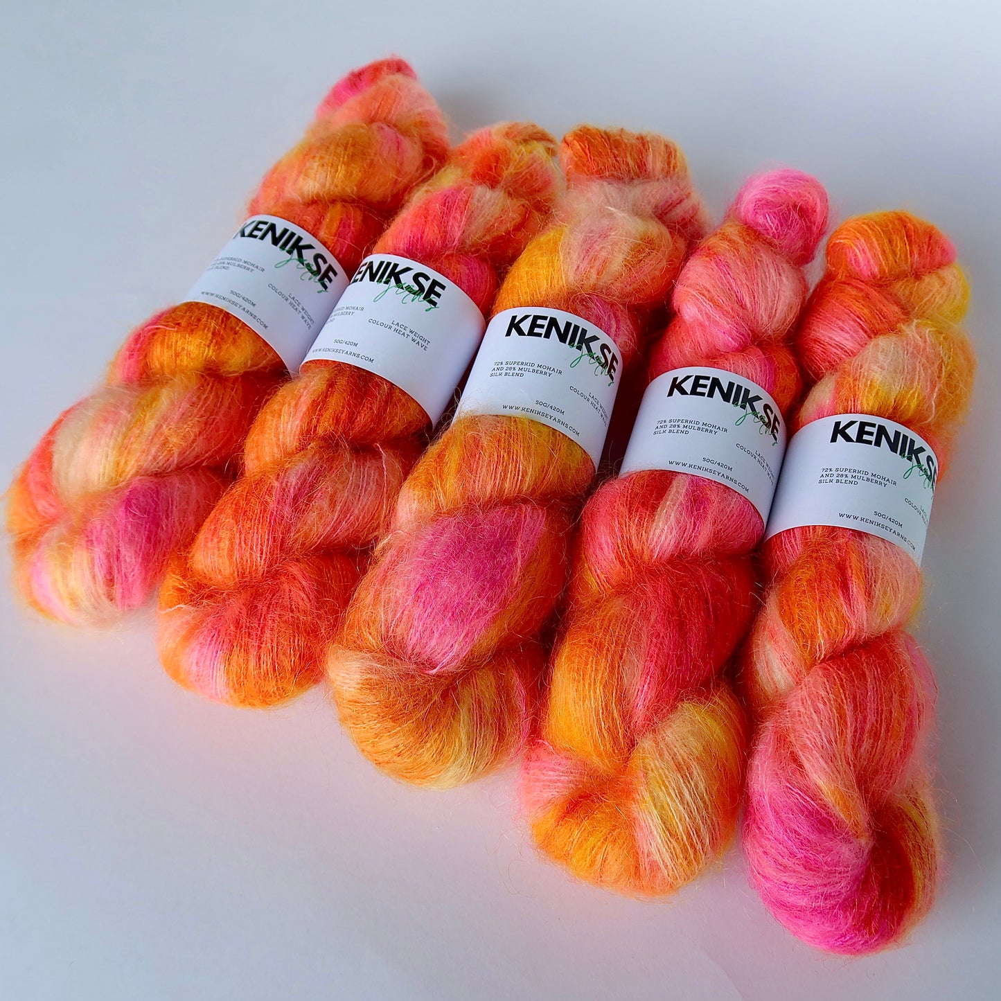 Lace Weight Superkid Mohair and Mulberry Silk Yarn 50g in colour Heat Wave