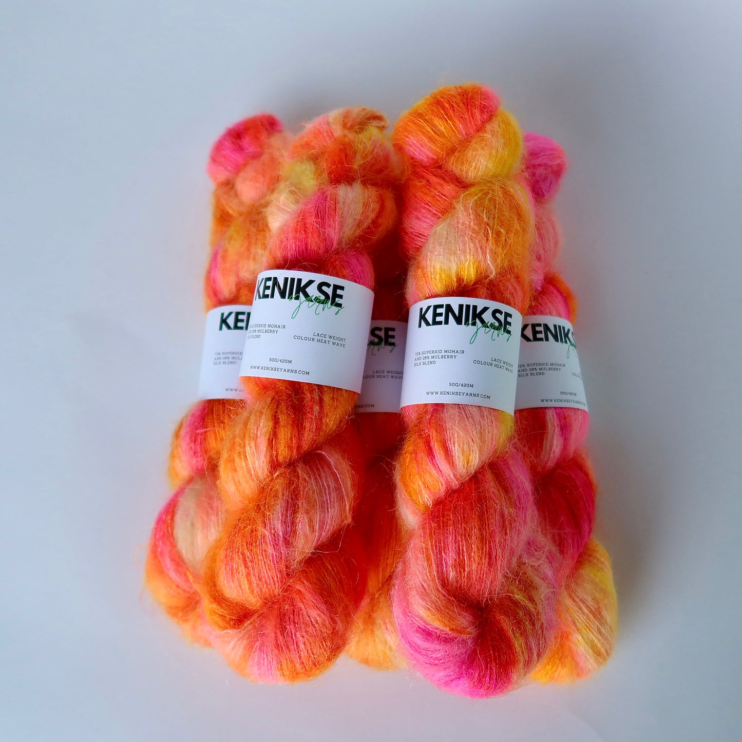 Lace Weight Superkid Mohair and Mulberry Silk Yarn 50g in colour Heat Wave