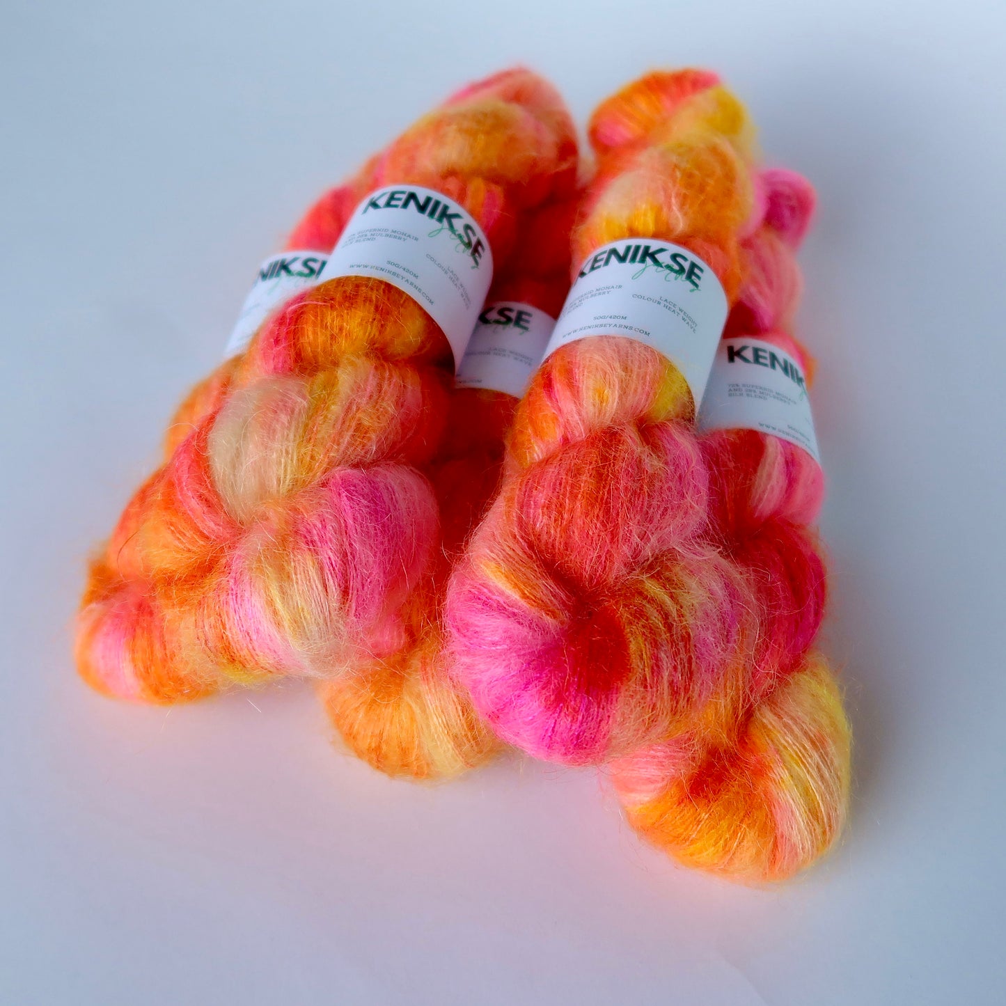 Lace Weight Superkid Mohair and Mulberry Silk Yarn 50g in colour Heat Wave