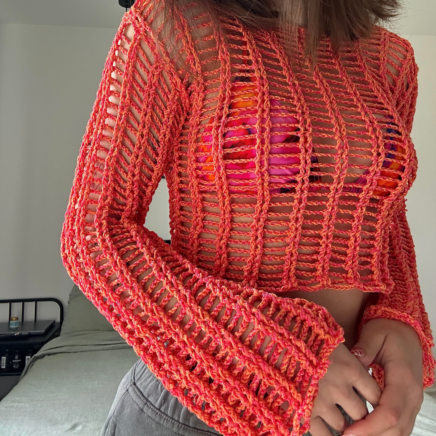 Crochet Cropped Long Sleeve Mesh Top Pattern