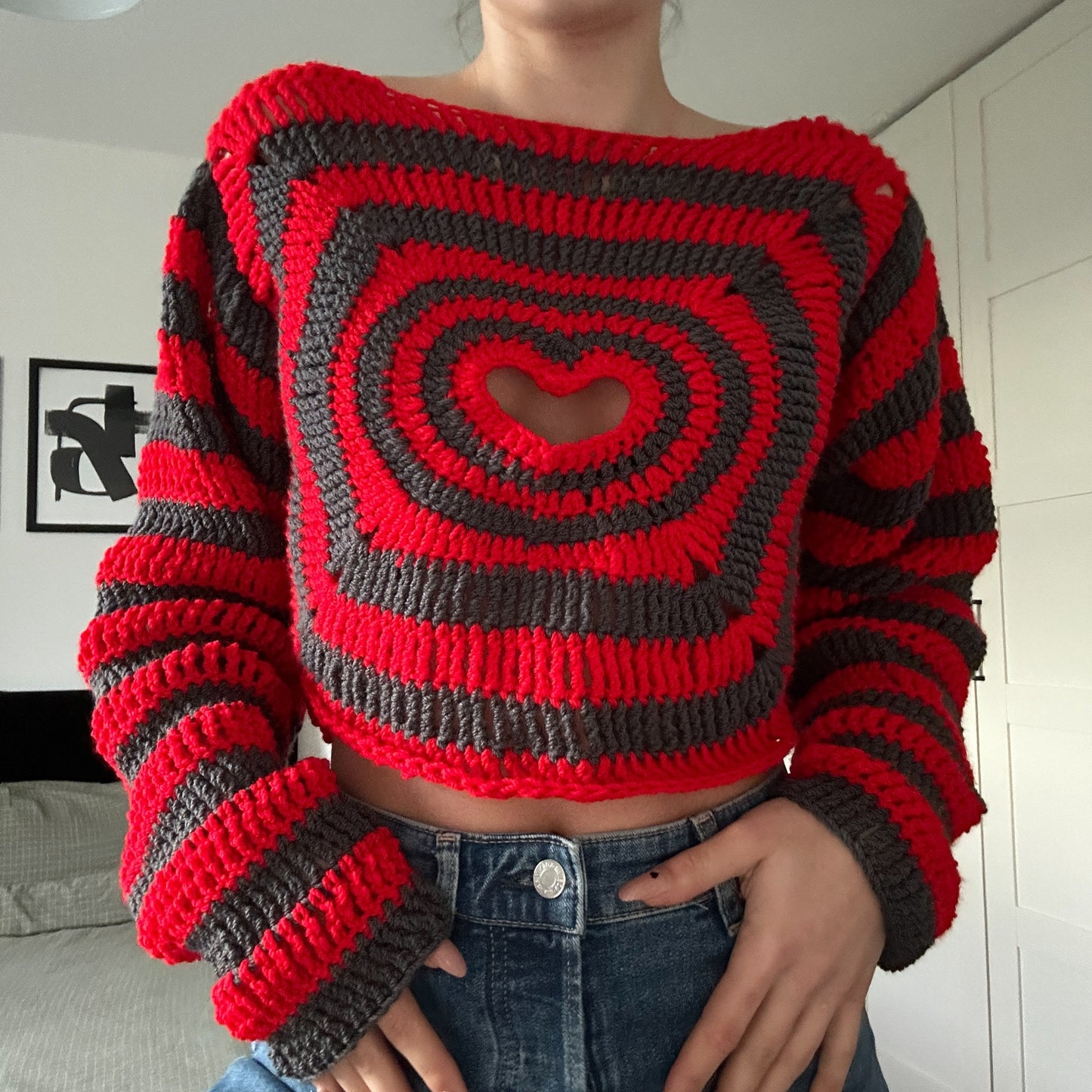 Crochet Heart Cut Out Sweater Pattern
