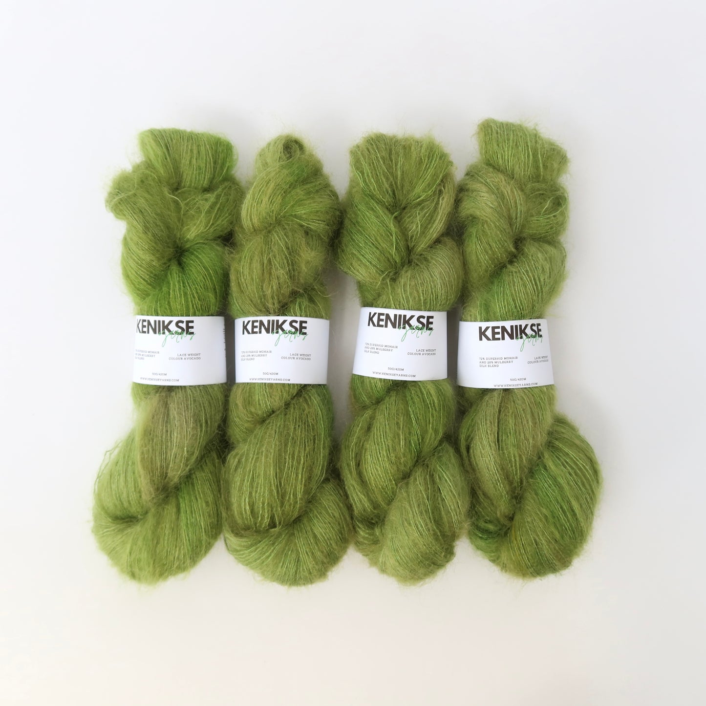 Lace Weight Superkid Mohair and Mulberry Silk Yarn 50g in colour Avocado
