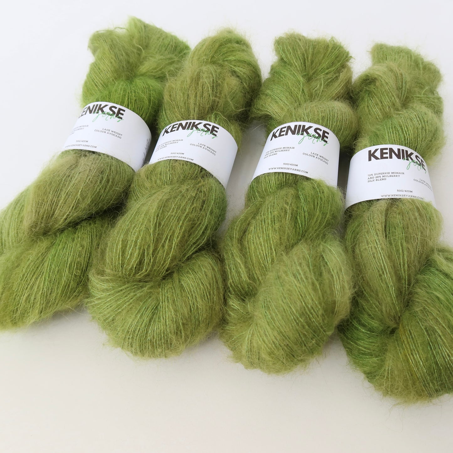 Lace Weight Superkid Mohair and Mulberry Silk Yarn 50g in colour Avocado