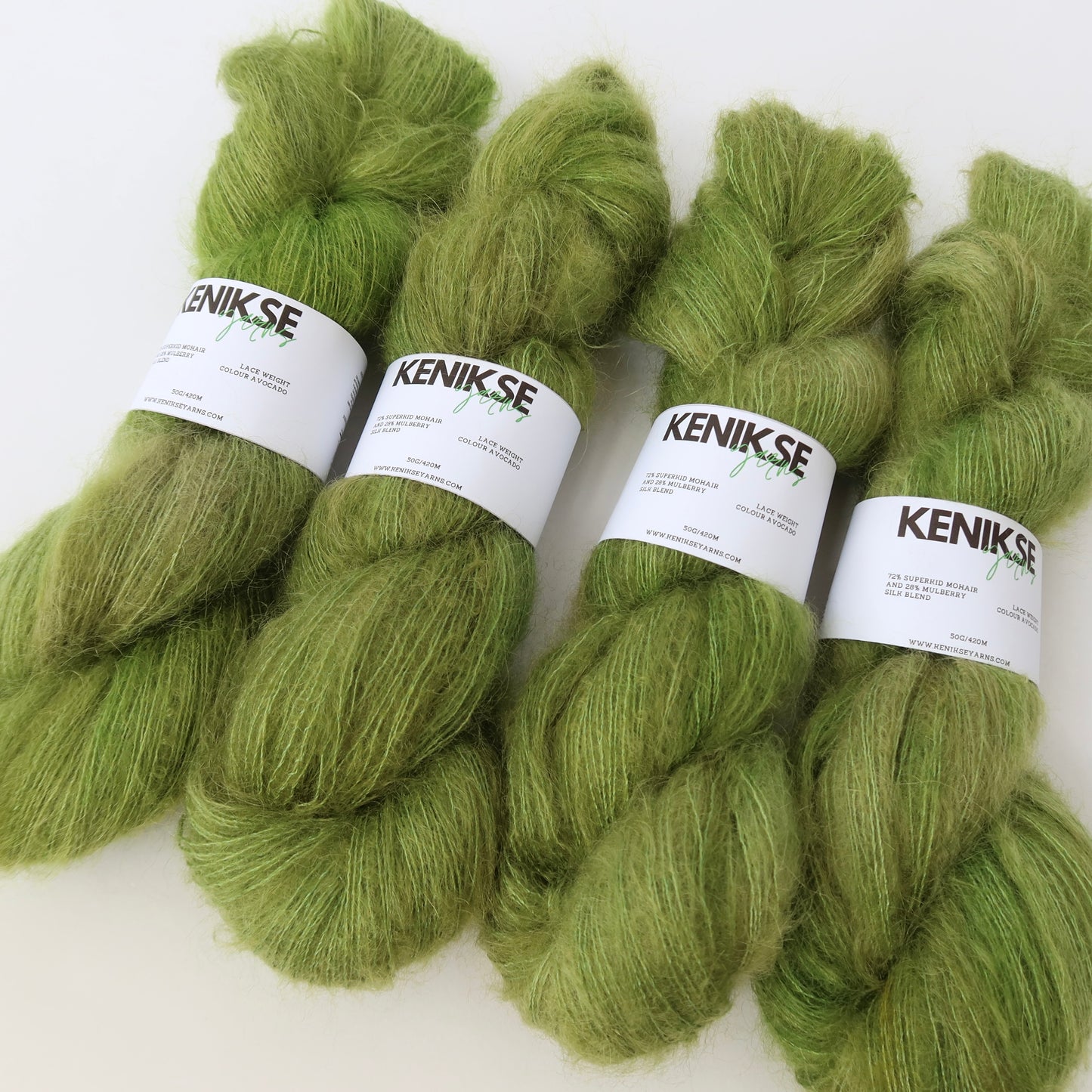 Lace Weight Superkid Mohair and Mulberry Silk Yarn 50g in colour Avocado