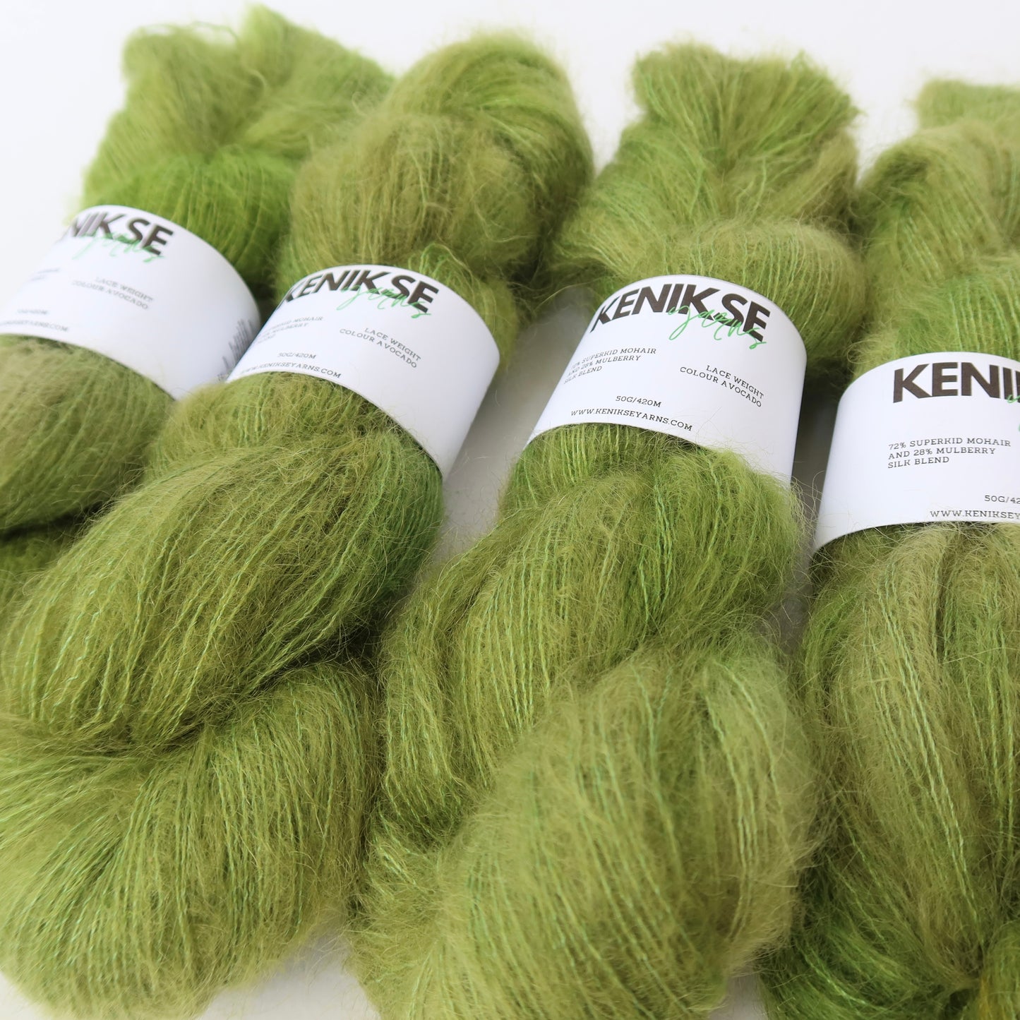 Lace Weight Superkid Mohair and Mulberry Silk Yarn 50g in colour Avocado