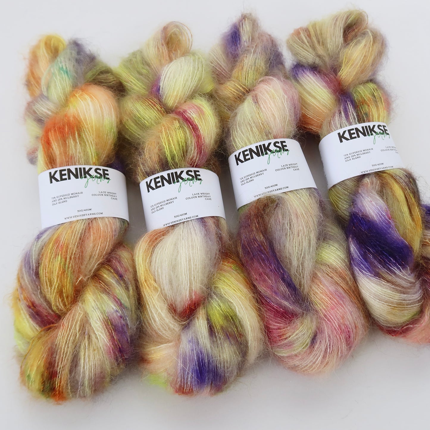 Lace Weight Superkid Mohair and Mulberry Silk Yarn 50g in colour Birthday Cake