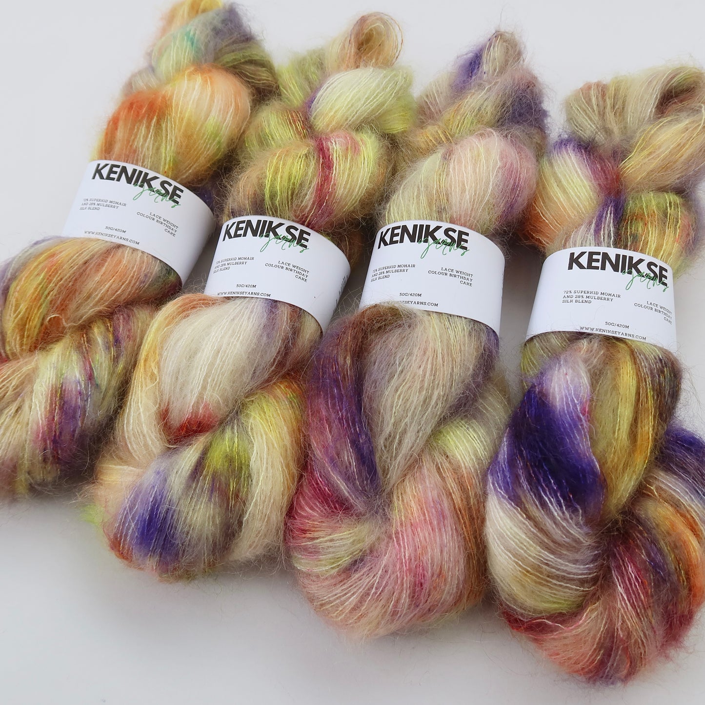 Lace Weight Superkid Mohair and Mulberry Silk Yarn 50g in colour Birthday Cake