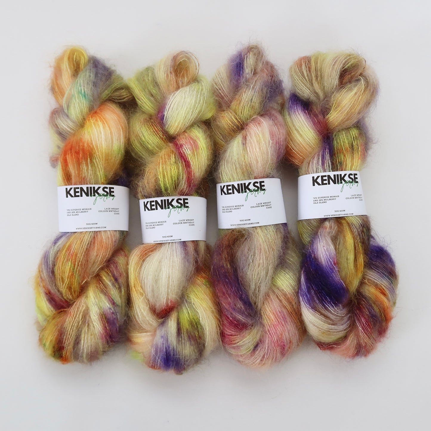 Lace Weight Superkid Mohair and Mulberry Silk Yarn 50g in colour Birthday Cake