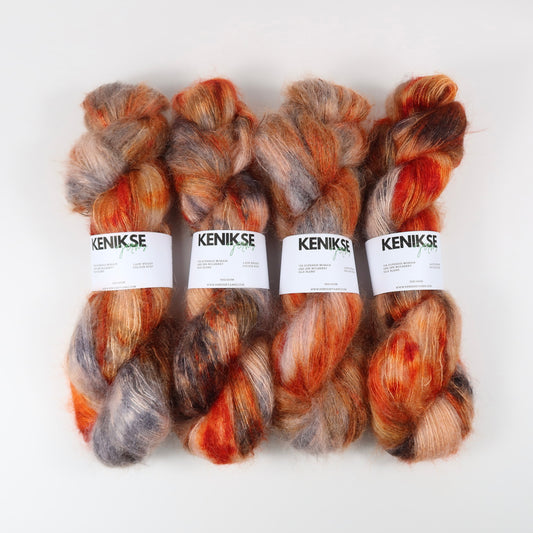 Lace Weight Superkid Mohair and Mulberry Silk Yarn 50g in colour Rust