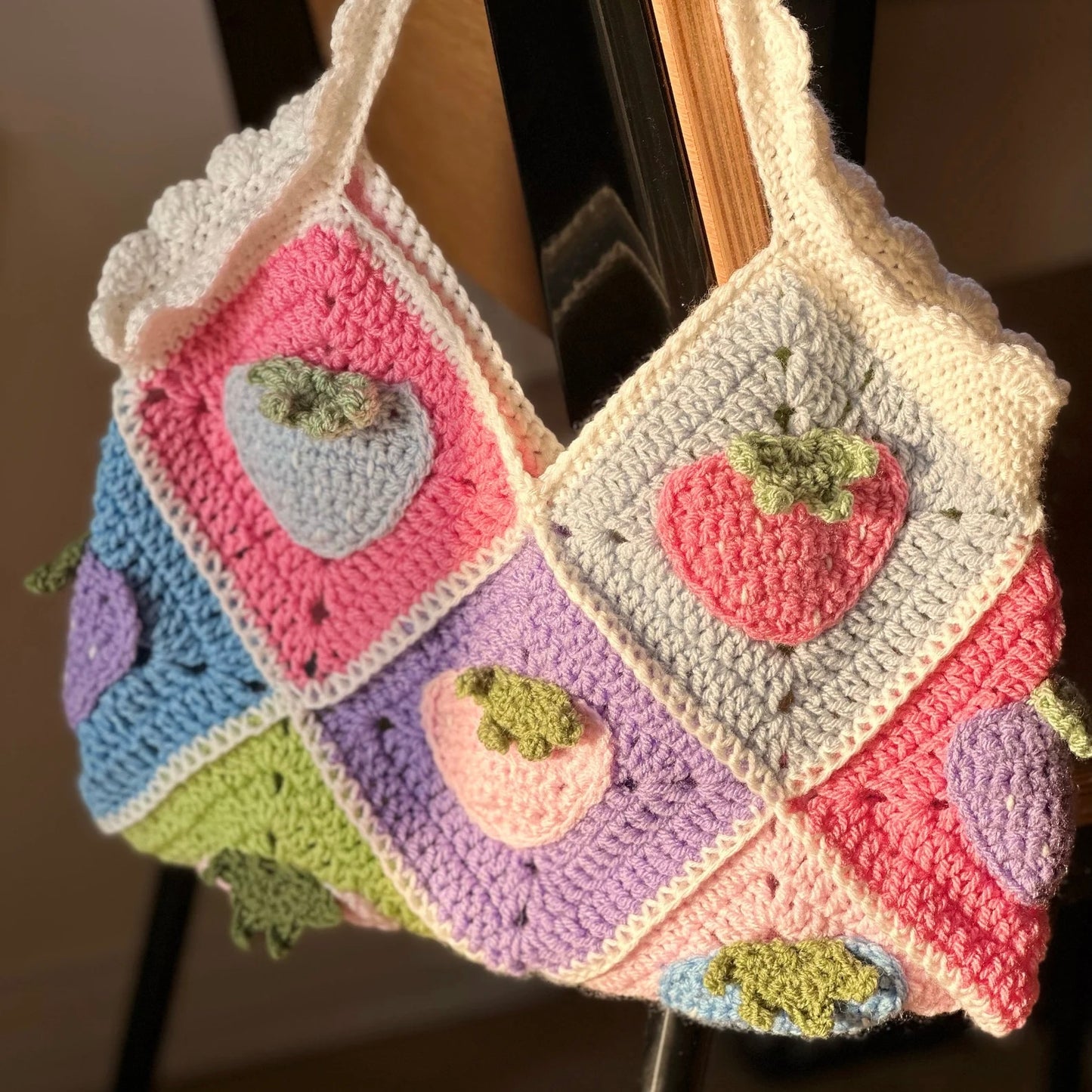 Crochet Strawberry Granny Square Tote Bag Pattern