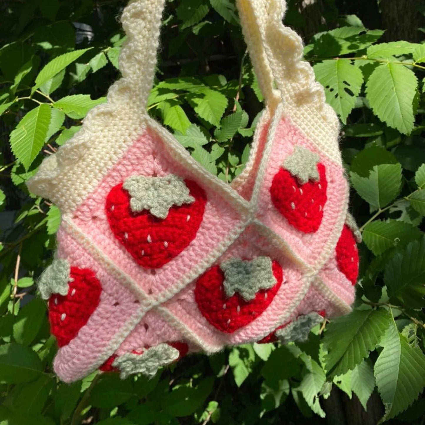 Crochet Strawberry Granny Square Tote Bag Pattern